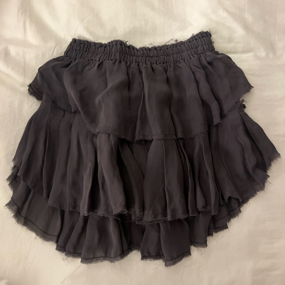 LoveShackFancy Ruffle Silk Mini Skirt Charcoal